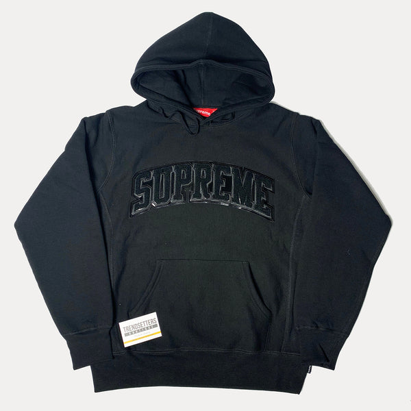 Supreme Patent/Chenille Arc Logo Hooded Sweatshirt Black (FW17